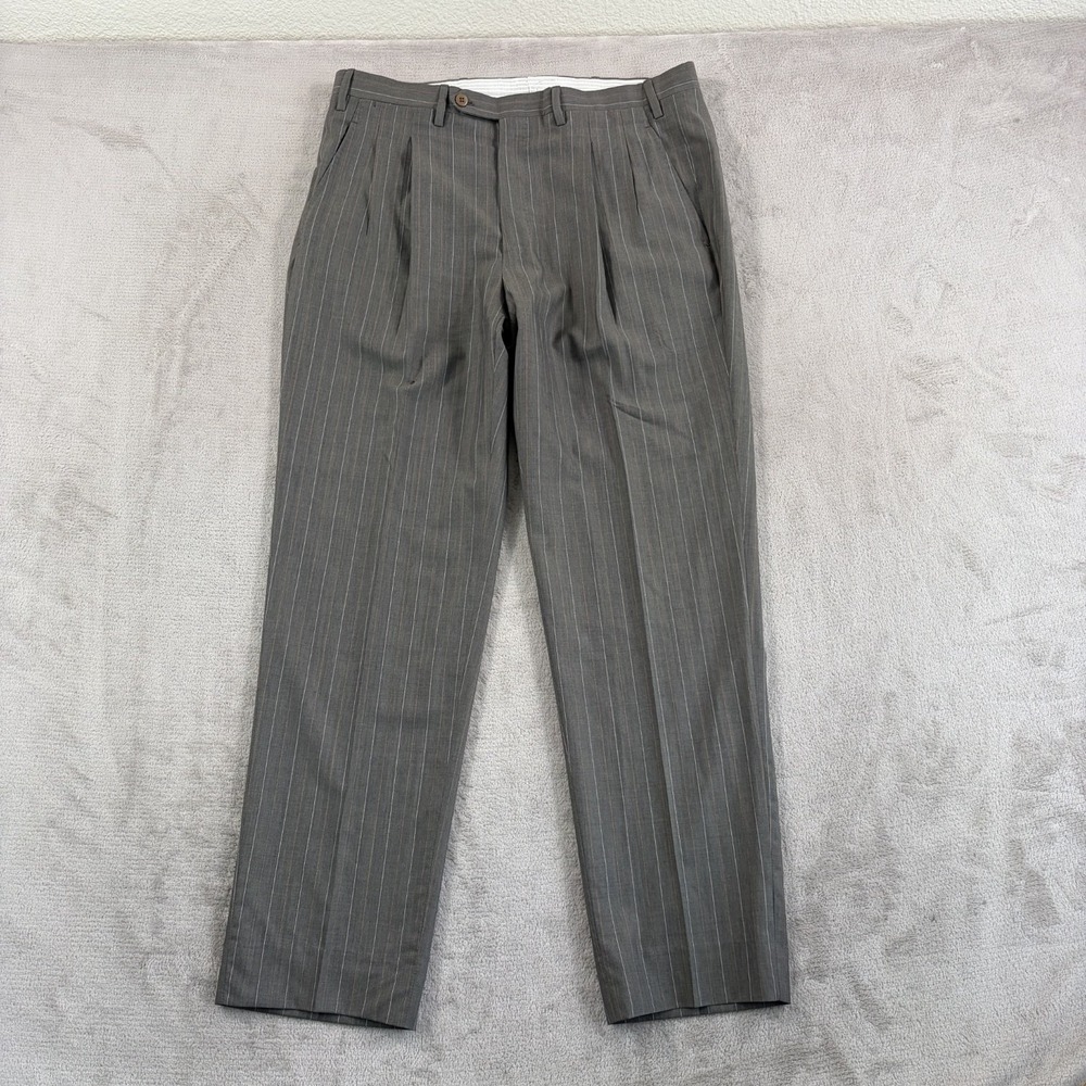 Kiton Napoli Pleated Dress Trouser Pants in Grey Multi Striped Wool Men 34x29